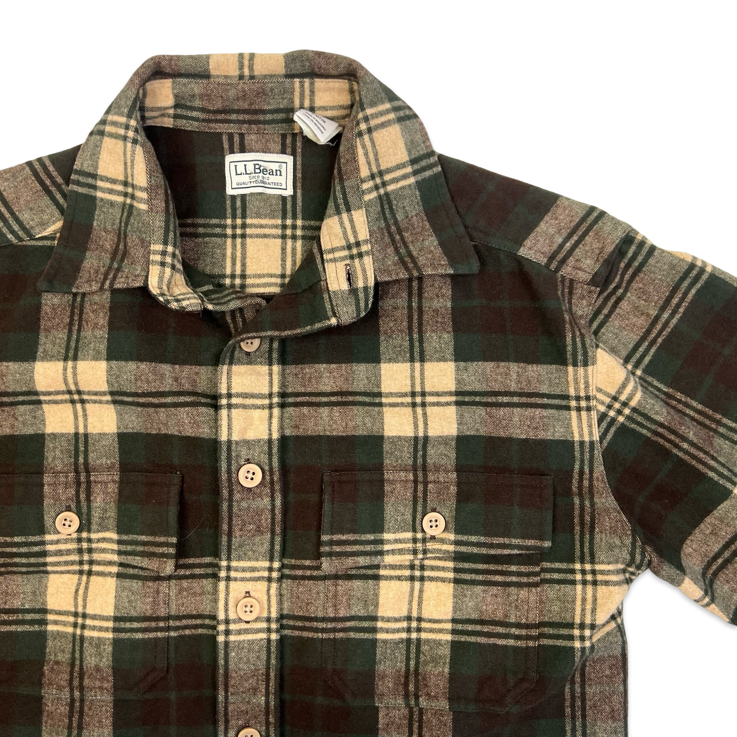 L. L. Bean Green & Brown Plaid Flannel Shirt M