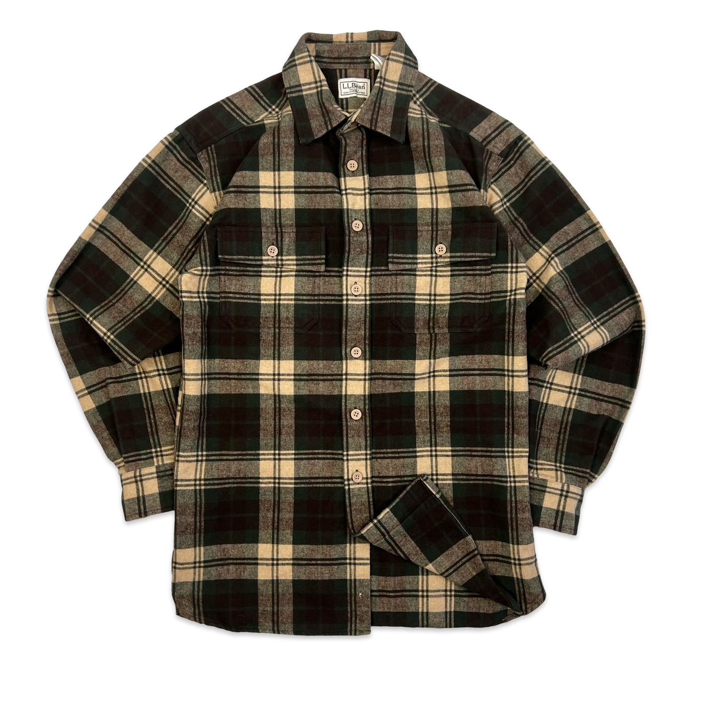 L. L. Bean Green & Brown Plaid Flannel Shirt M