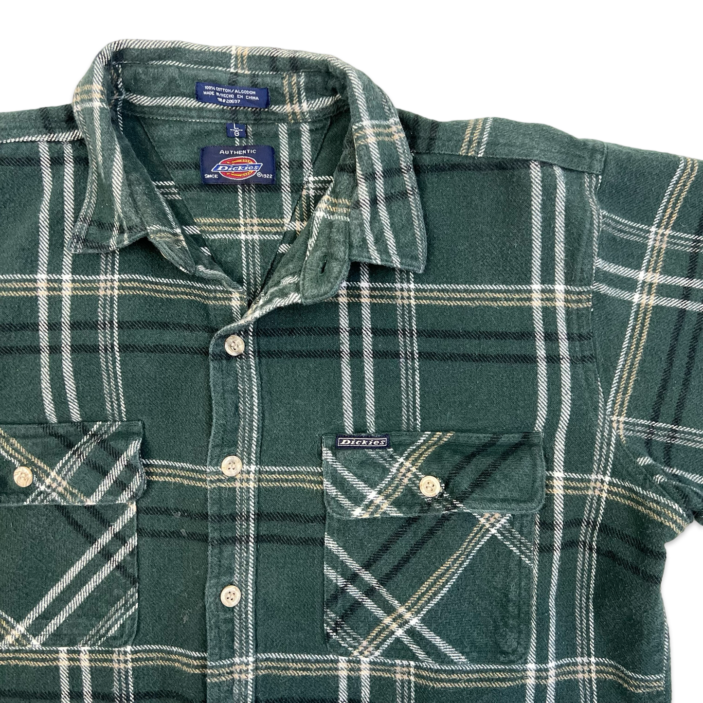 Vintage 90s Dickies Green Plaid Flannel Shirt L