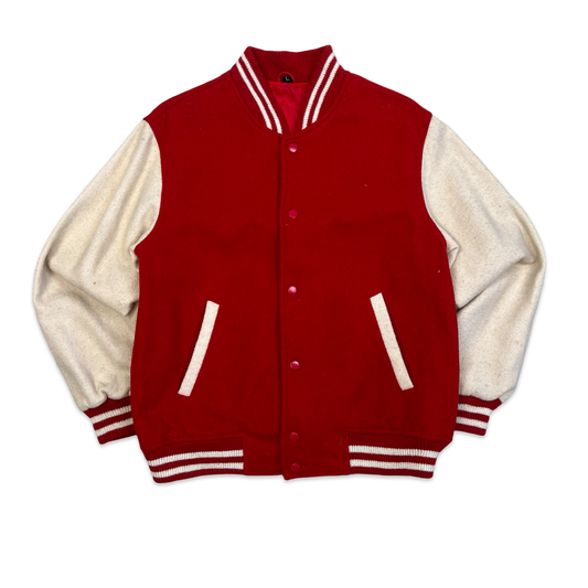 Vintage 1980s Two Tone Red & White Wool Varsity Jacket M