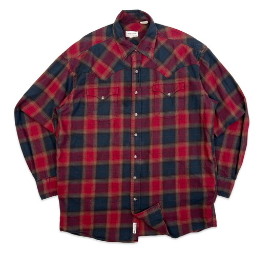 Stetson Red & Brown Plaid Western Flannel Shirt XL