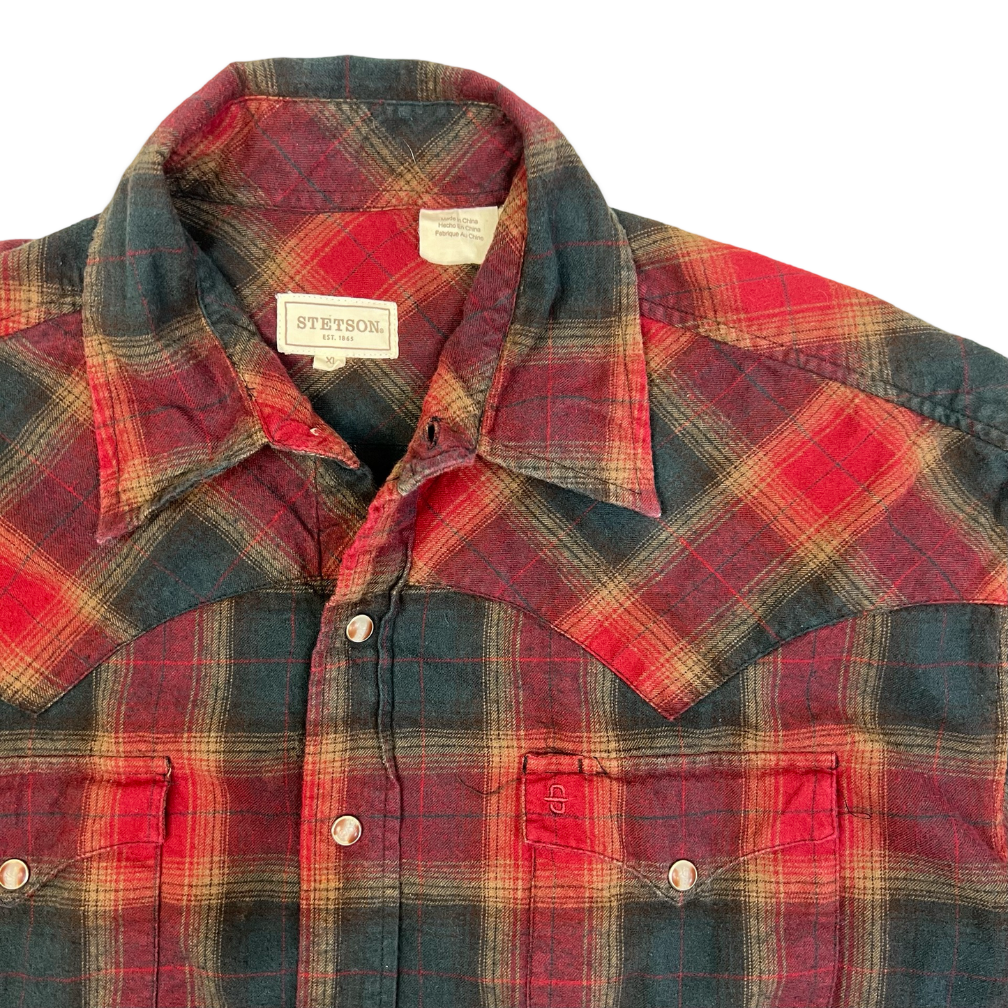 Stetson Red & Brown Plaid Western Flannel Shirt XL