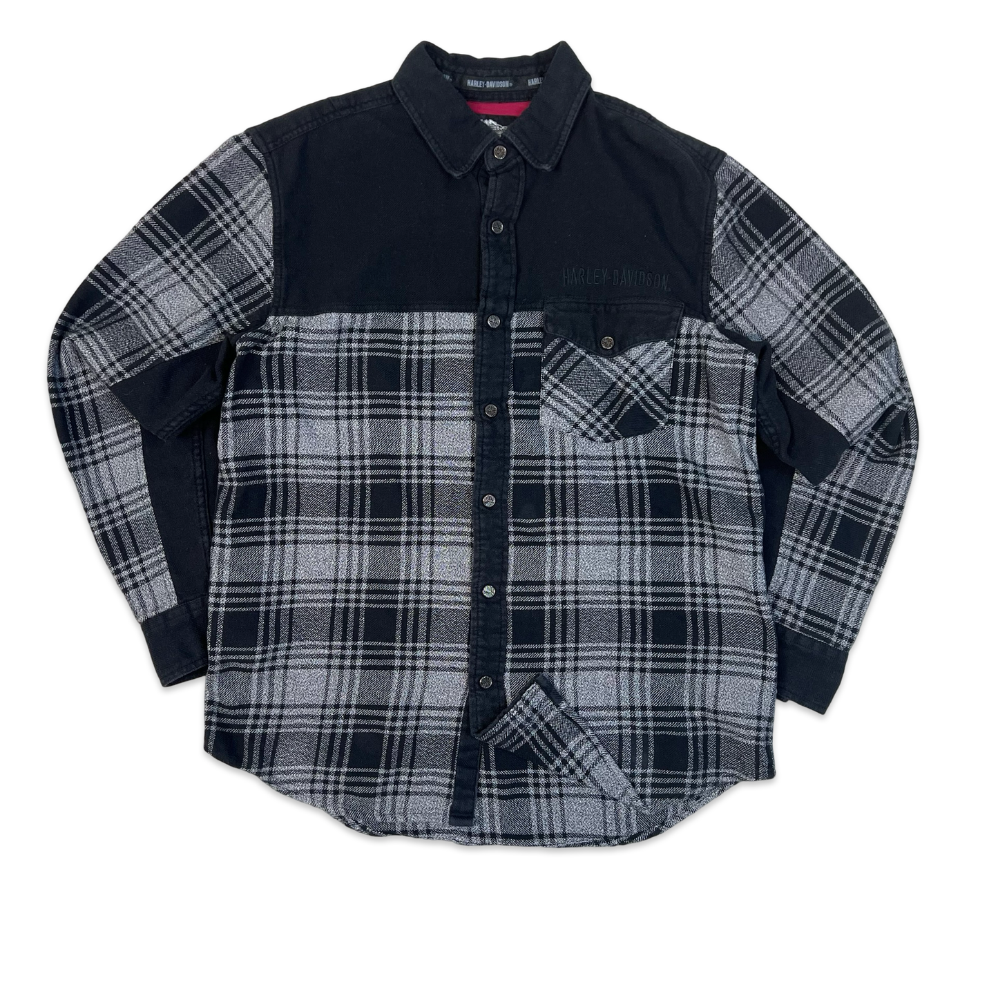 Harley Davidson Grey & Black Plaid Flannel Shirt L