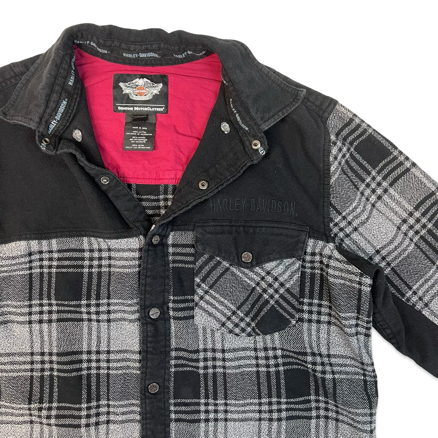 Harley Davidson Grey & Black Plaid Flannel Shirt L