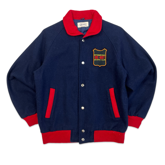 Vintage Navy Red Collared Wool Varsity Jacket S