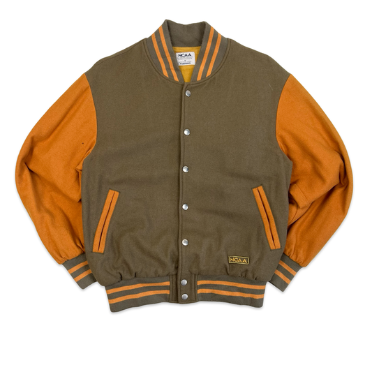 Vintage 1980s Descente NCAA Green & Yellow Wool Varsity Jacket M