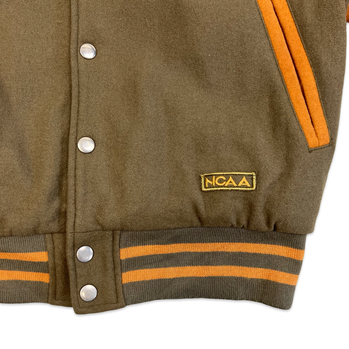 Vintage 1980s Descente NCAA Green & Yellow Wool Varsity Jacket M