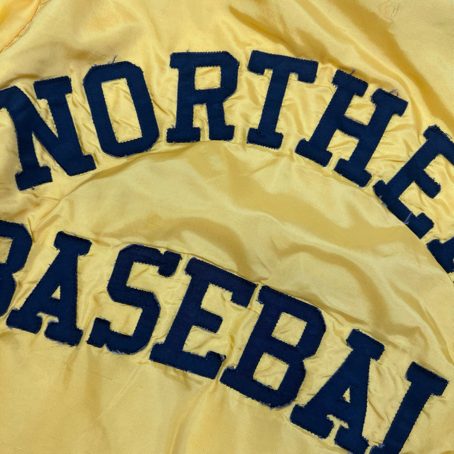 Vintage 80s Yellow "Northern Baseball" Spell Out Nylon Varsity Jacket M