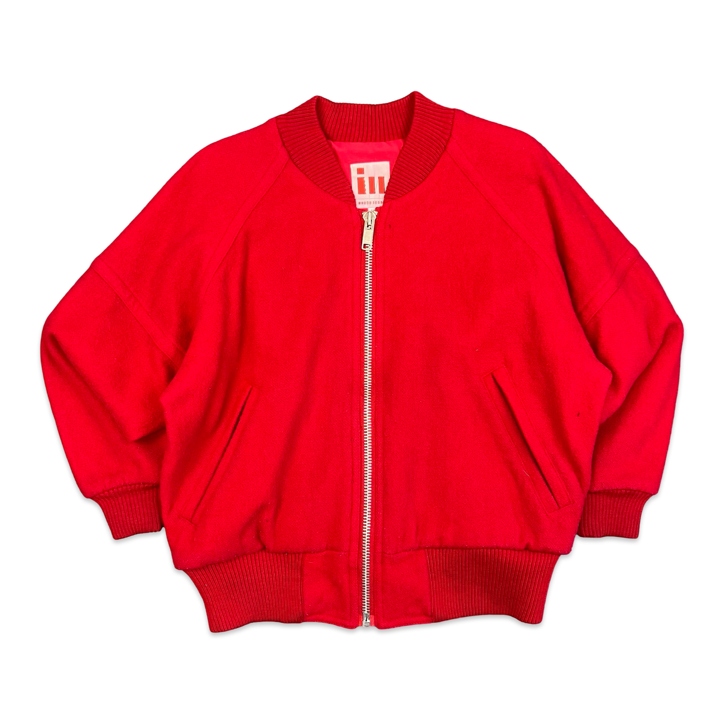 Vintage I. N. Express by Nobuo Ikeda Red Wool Varsity Bomber Jacket M