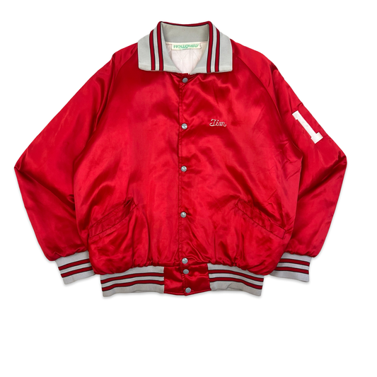 Vintage 80s Holloway Red Collared Chain Stitch Varsity Jacket L