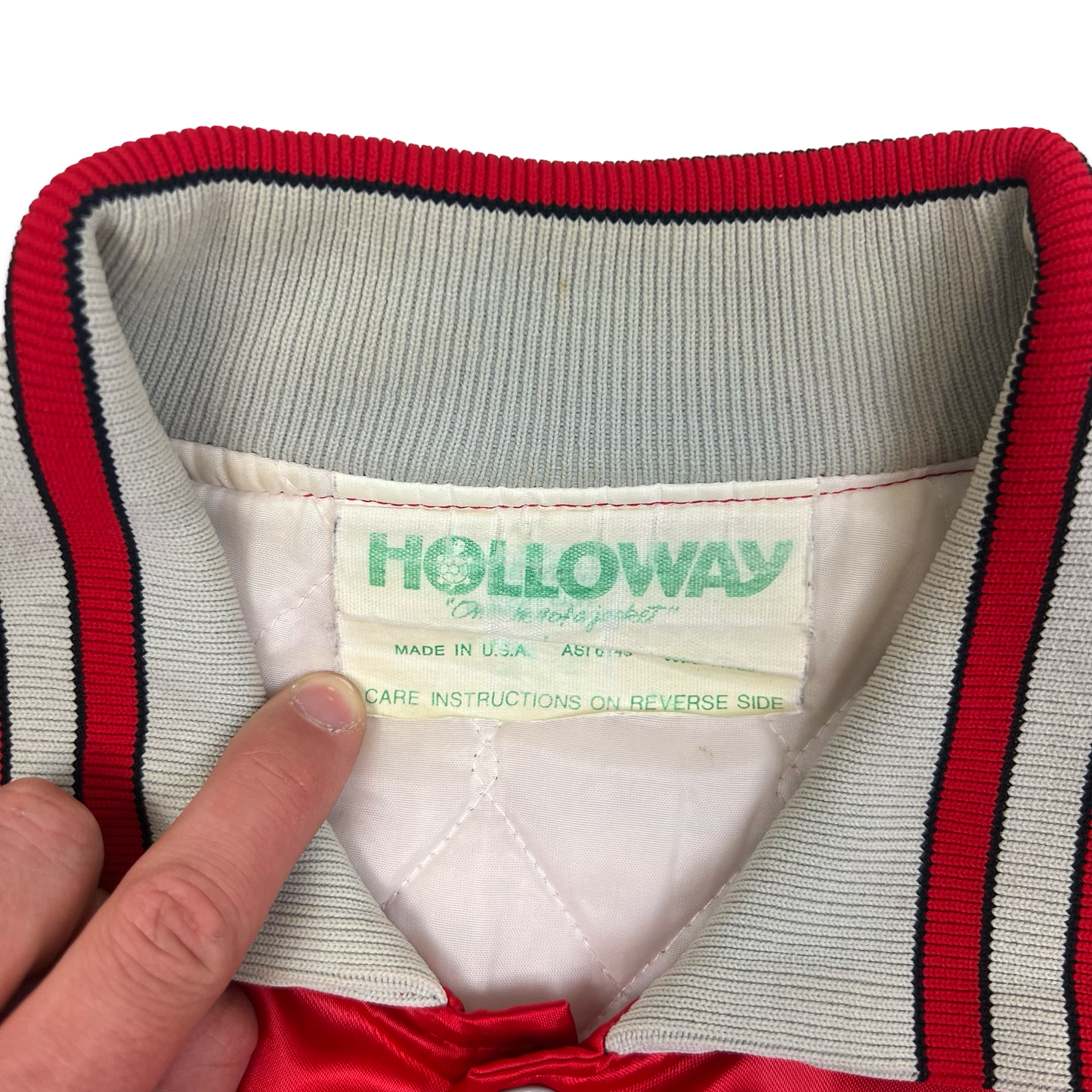 Vintage 80s Holloway Red Collared Chain Stitch Varsity Jacket L