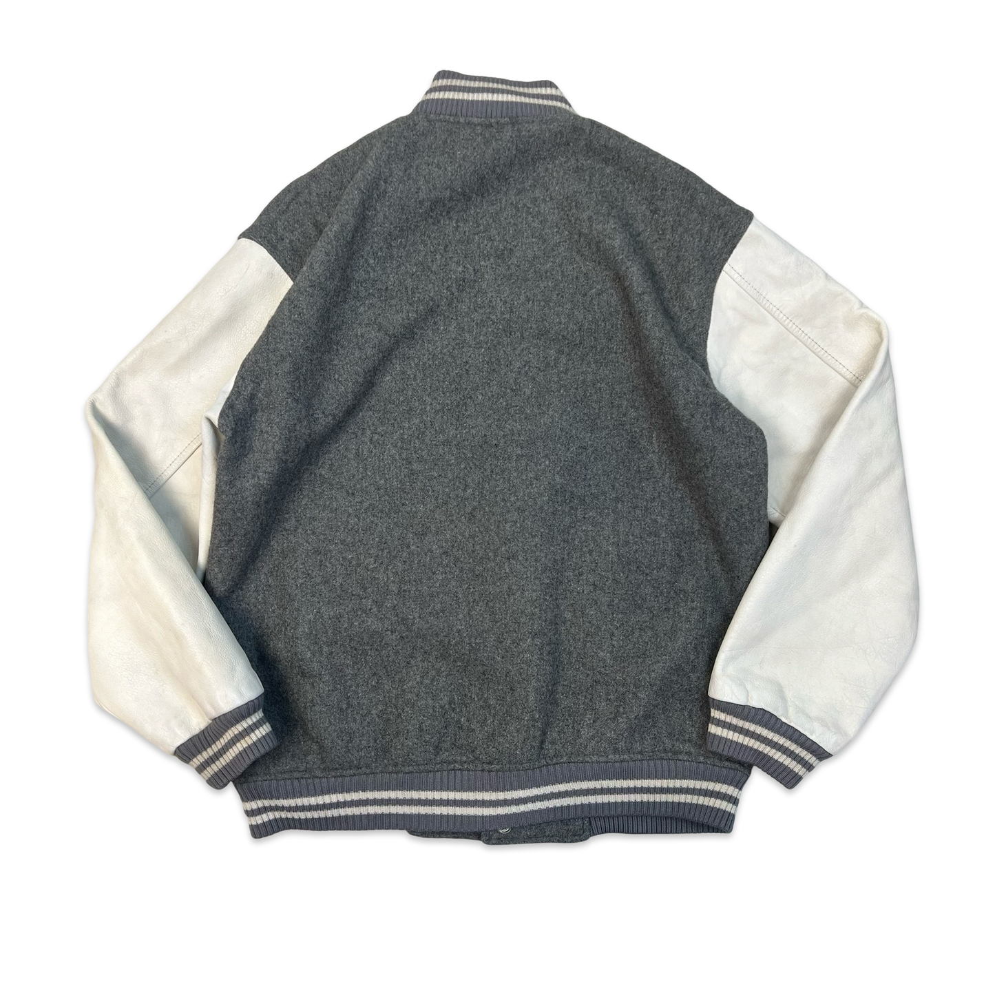 Vintage Grey Two-tone Leather & Wool Varsity Jacket S