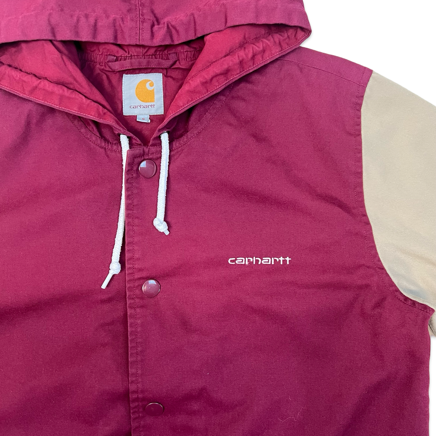 Carhartt Red & Beige Hooded Varsity Jacket Windbreaker S