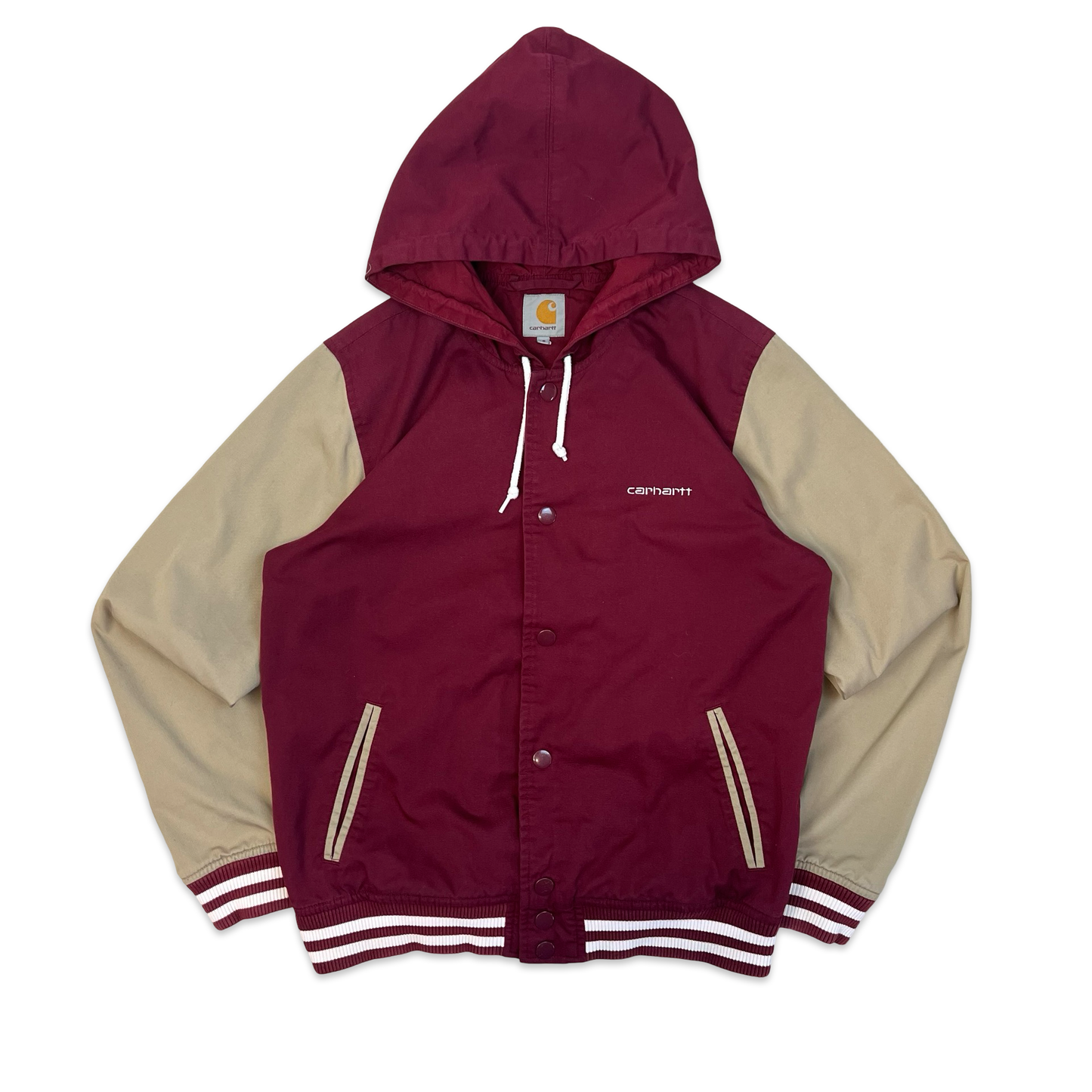 Carhartt Red & Beige Hooded Varsity Jacket Windbreaker S