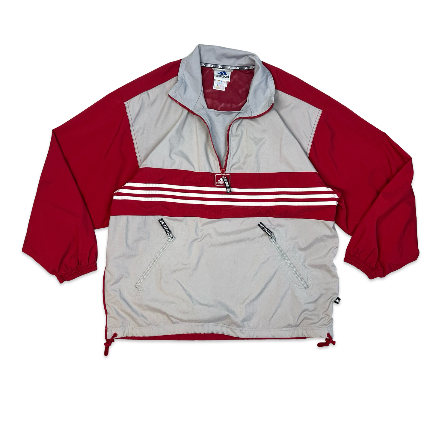 Vintage 90s Adidas 1/2-zip Red & Grey Windbreaker L