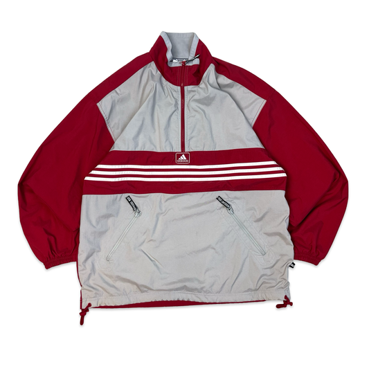 Vintage 90s Adidas 1/2-zip Red & Grey Windbreaker L