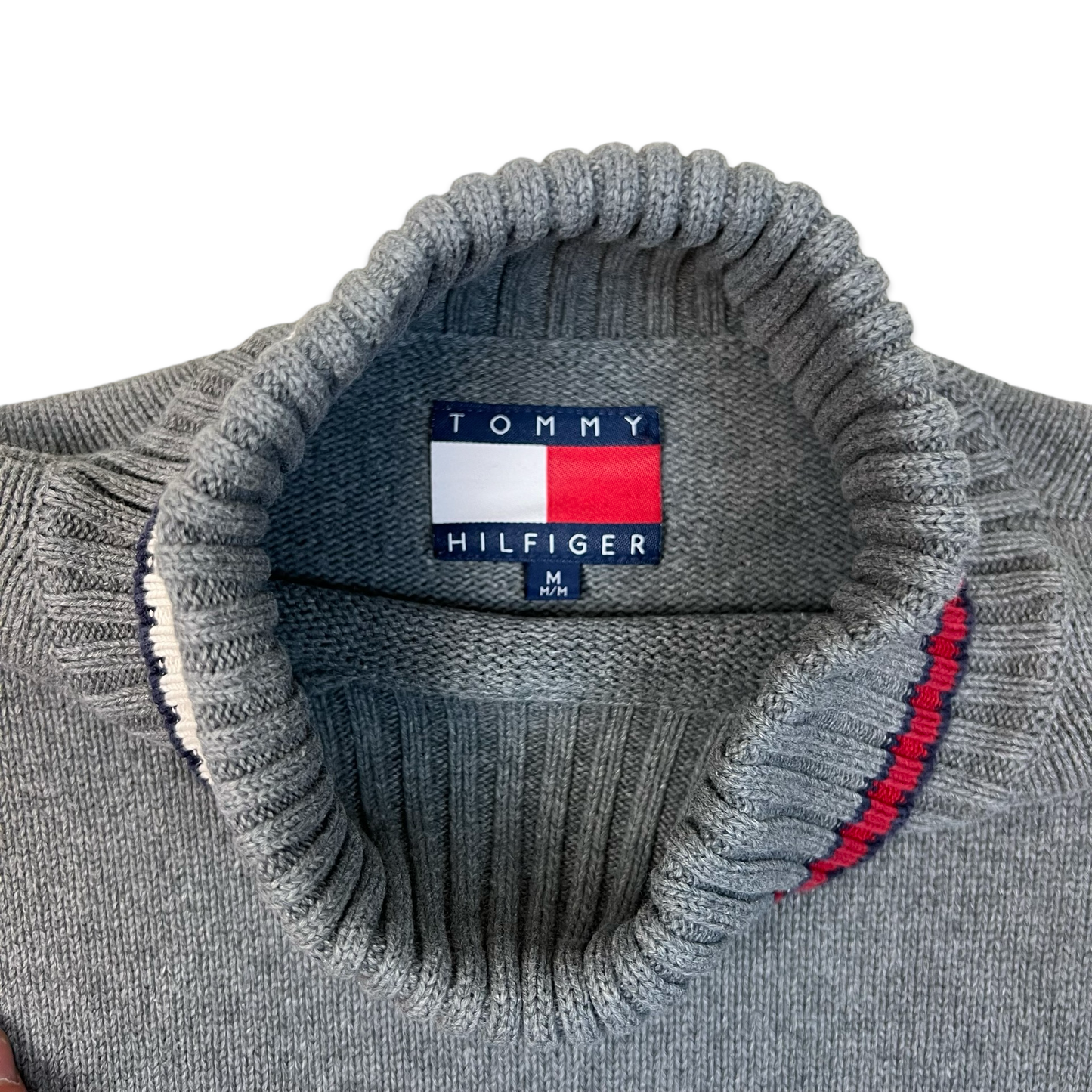 Vintage 90s Tommy Hilfiger Grey Knit Turtleneck Jumper L