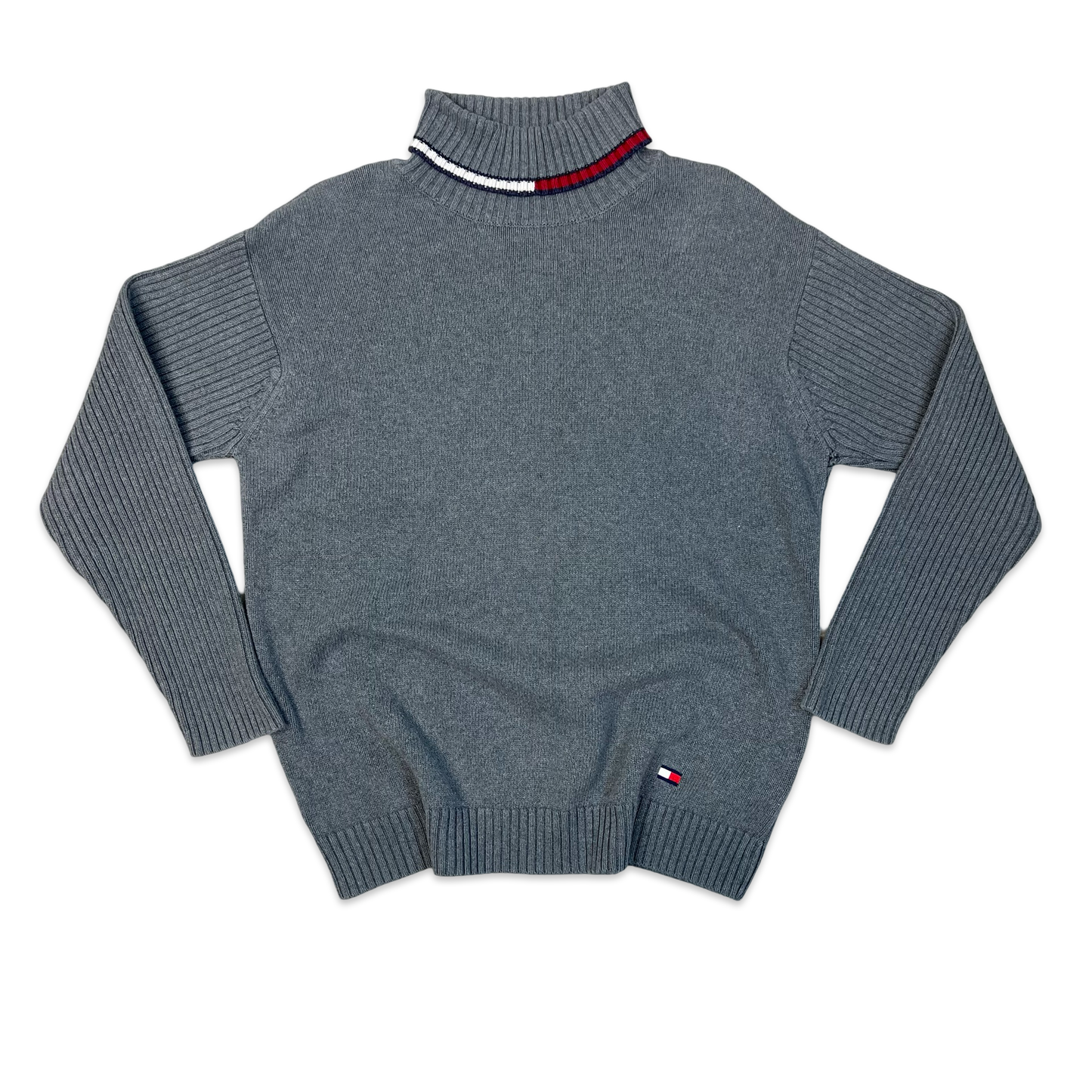 Vintage 90s Tommy Hilfiger Grey Knit Turtleneck Jumper L